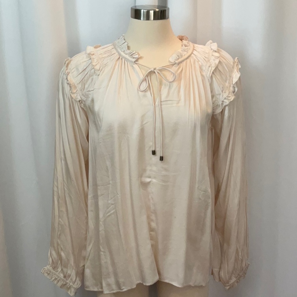 Sundance So In Love Cream Ruffled Long Sleeve Blouse Women Size L